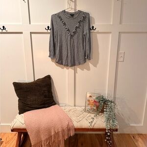 Lucky Brand 3/4 Sleeve Black and White Striped Long Sleeve Top